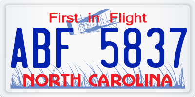 NC license plate ABF5837