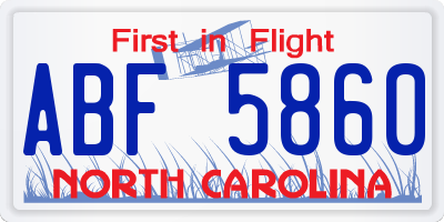 NC license plate ABF5860