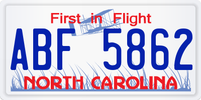 NC license plate ABF5862