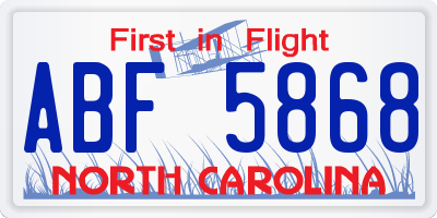 NC license plate ABF5868