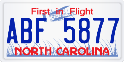 NC license plate ABF5877