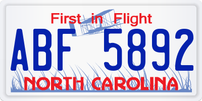 NC license plate ABF5892
