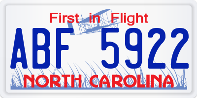 NC license plate ABF5922