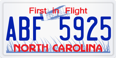NC license plate ABF5925