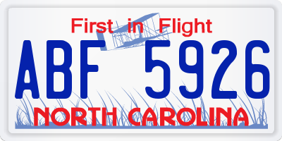 NC license plate ABF5926