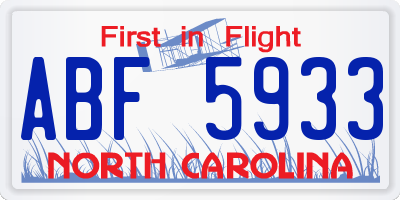 NC license plate ABF5933