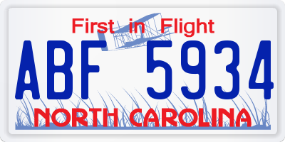 NC license plate ABF5934