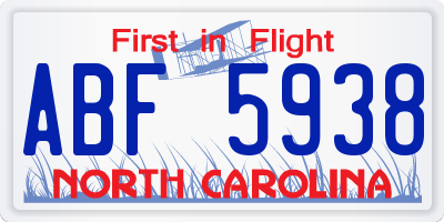 NC license plate ABF5938