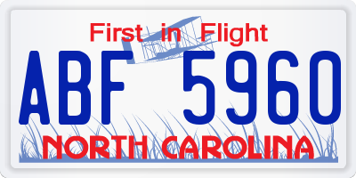 NC license plate ABF5960