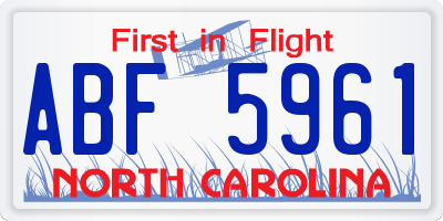 NC license plate ABF5961