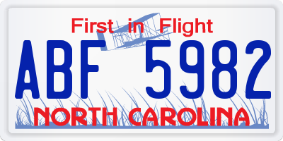 NC license plate ABF5982