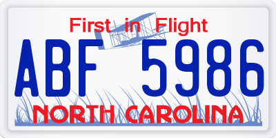 NC license plate ABF5986