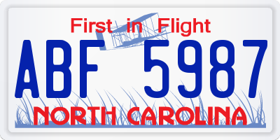 NC license plate ABF5987