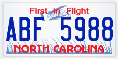 NC license plate ABF5988