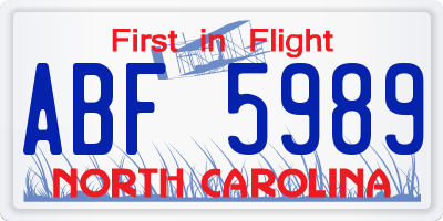 NC license plate ABF5989