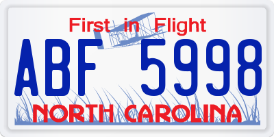 NC license plate ABF5998