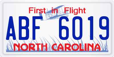 NC license plate ABF6019