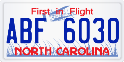 NC license plate ABF6030