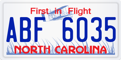 NC license plate ABF6035