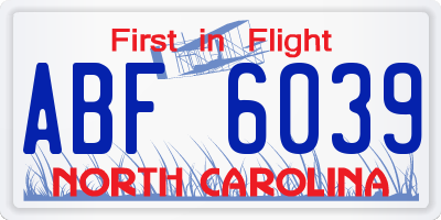 NC license plate ABF6039