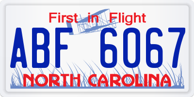 NC license plate ABF6067