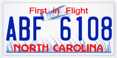 NC license plate ABF6108