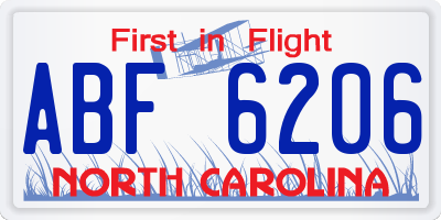 NC license plate ABF6206