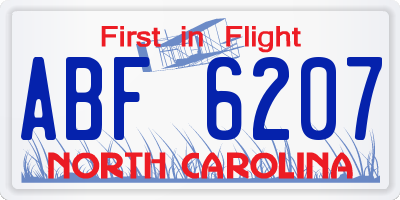 NC license plate ABF6207