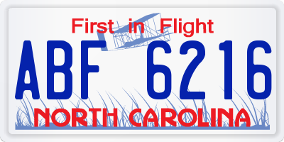 NC license plate ABF6216