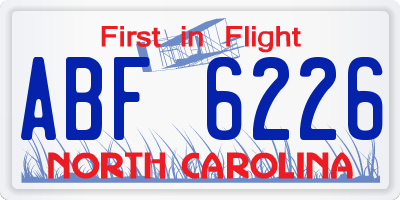 NC license plate ABF6226