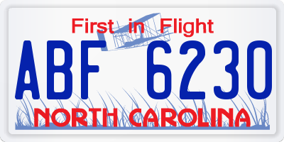 NC license plate ABF6230