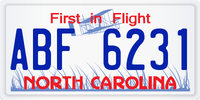 NC license plate ABF6231