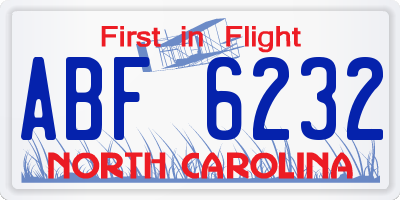 NC license plate ABF6232