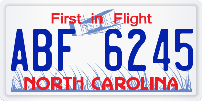 NC license plate ABF6245