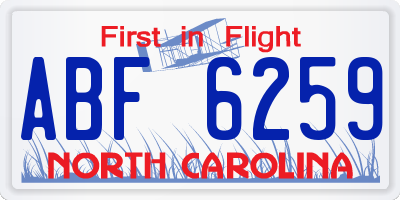 NC license plate ABF6259