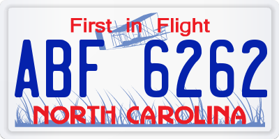 NC license plate ABF6262
