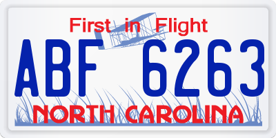 NC license plate ABF6263