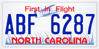 NC license plate ABF6287
