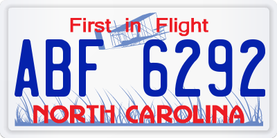 NC license plate ABF6292