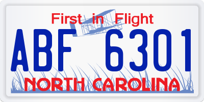NC license plate ABF6301