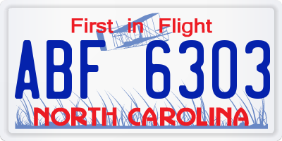 NC license plate ABF6303