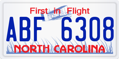 NC license plate ABF6308