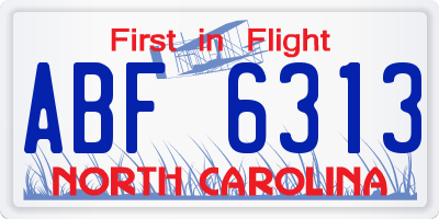 NC license plate ABF6313