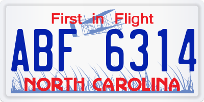 NC license plate ABF6314