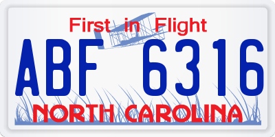 NC license plate ABF6316