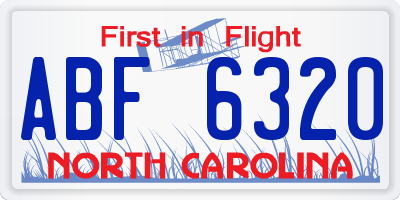 NC license plate ABF6320