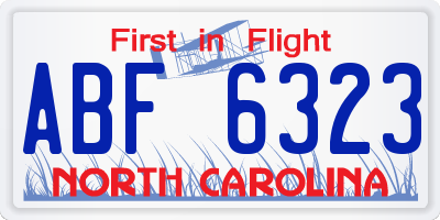 NC license plate ABF6323