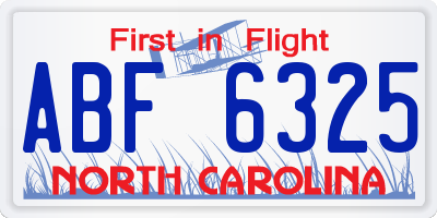 NC license plate ABF6325