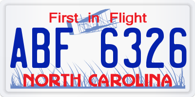 NC license plate ABF6326