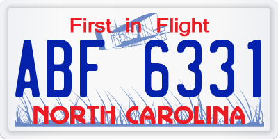 NC license plate ABF6331